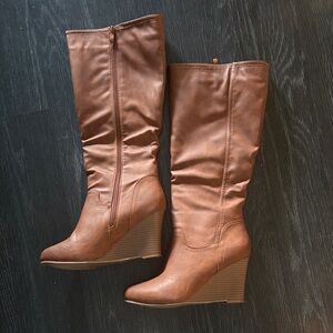 Brown Wedge Knee-High Boots